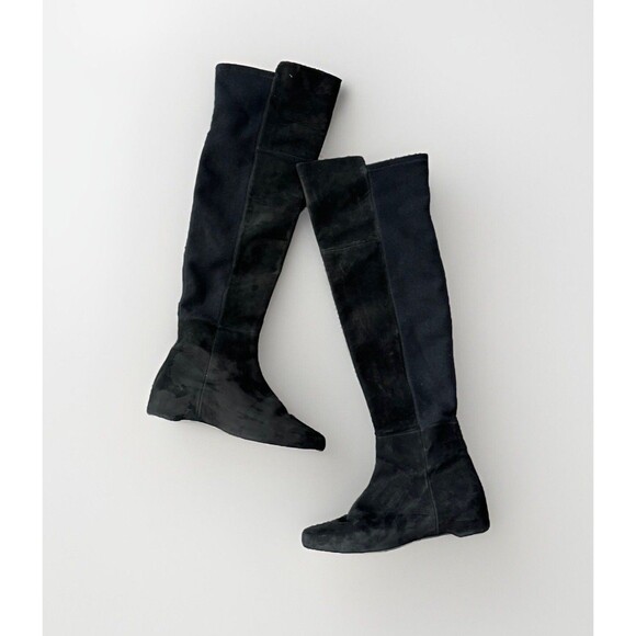 Camper Serena Black Suede Over The Knee Boots Size 38 Zip Hidden Wedge - Picture 1 of 4
